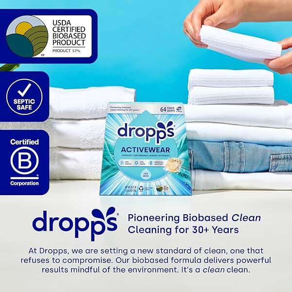 Dropps Activewear Laundry Detergent Pods, Crisp Breeze (64 Count) - Powerful Laundry Pods | Fights Sweat & Body Odors | For Synthetic Workout Clothes | Clean Ingredients | Plastic Free Packaging - Image 6