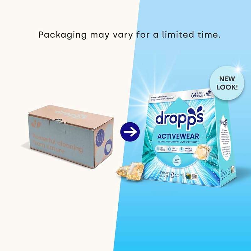 Dropps Activewear Laundry Detergent Pods, Crisp Breeze (64 Count) - Powerful Laundry Pods | Fights Sweat & Body Odors | For Synthetic Workout Clothes | Clean Ingredients | Plastic Free Packaging - Image 7