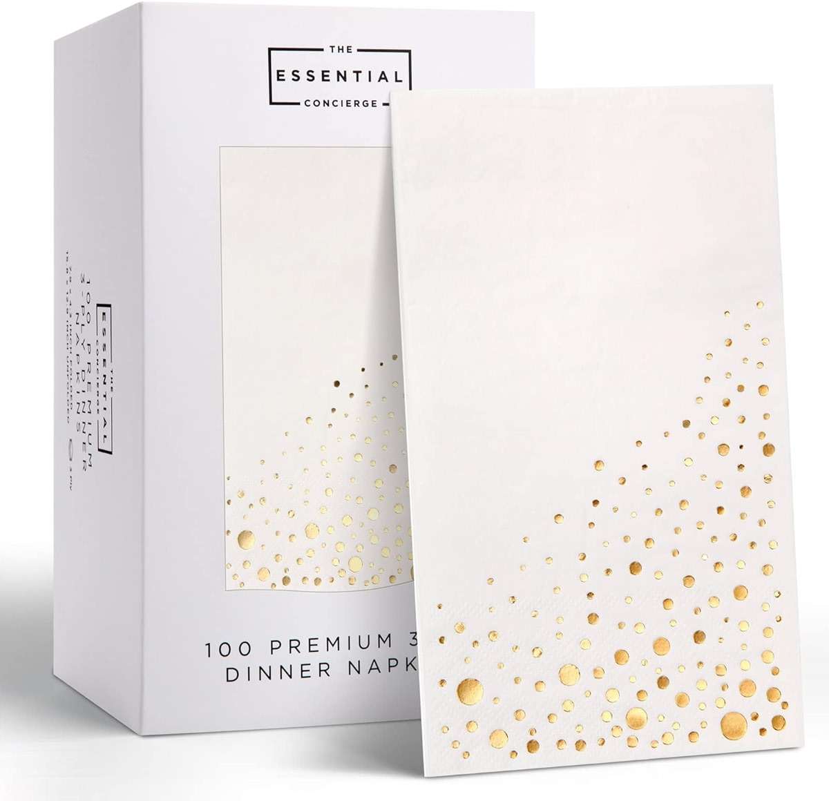 Stylish Gold Dinner Napkins, 100 White and Gold Napkins, Disposable Party Napkins, 7.5x4.25 Inch Wedding Napkins for Reception, 3-Ply Dinner Napkins, Disposable Napkins for Party, Gold Paper Napkins - Image 1