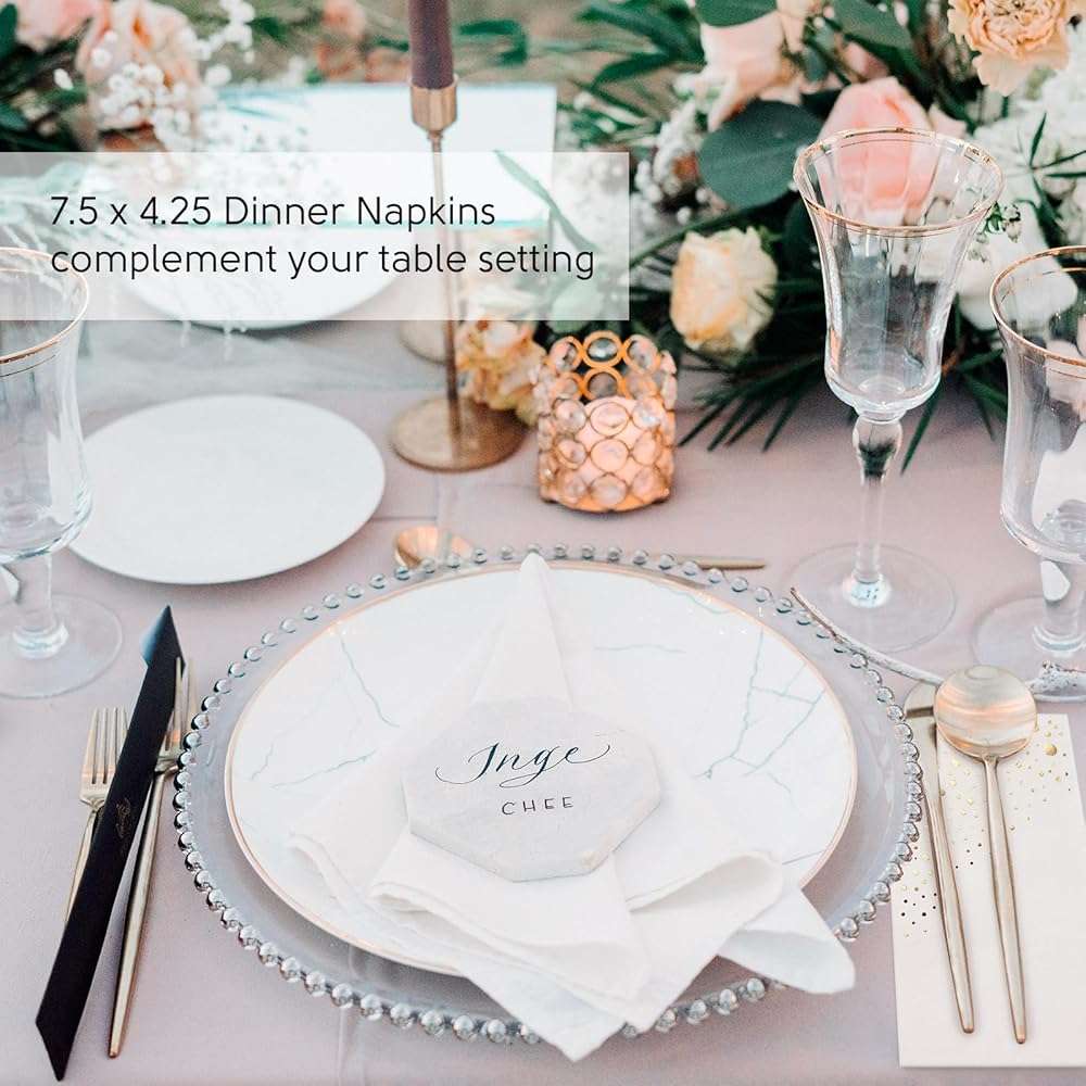Stylish Gold Dinner Napkins, 100 White and Gold Napkins, Disposable Party Napkins, 7.5x4.25 Inch Wedding Napkins for Reception, 3-Ply Dinner Napkins, Disposable Napkins for Party, Gold Paper Napkins - Image 6