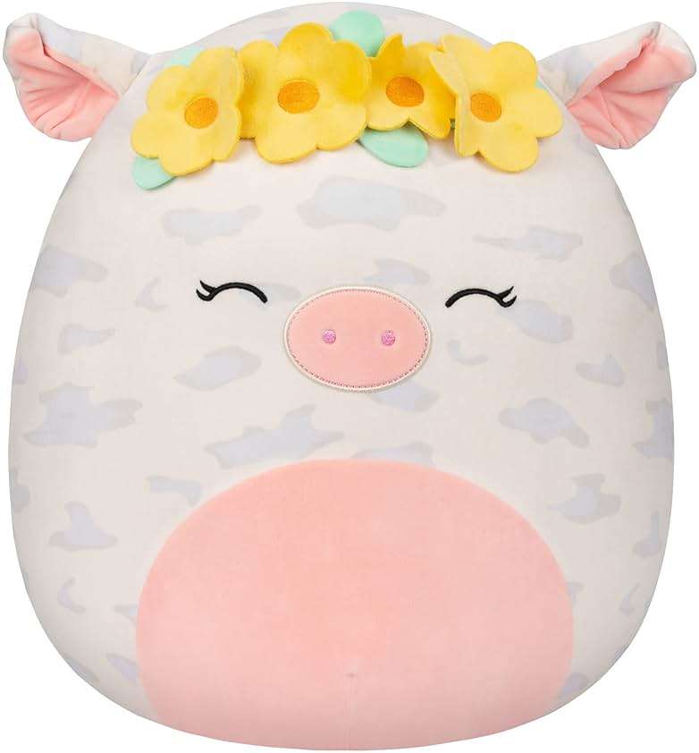 Squishmallows 16-Inch Rosie Spotted Pig with Yellow Flower Crown - Large Ultrasoft Official Kelly Toy Plush - Amazon Exclusive - Image 1