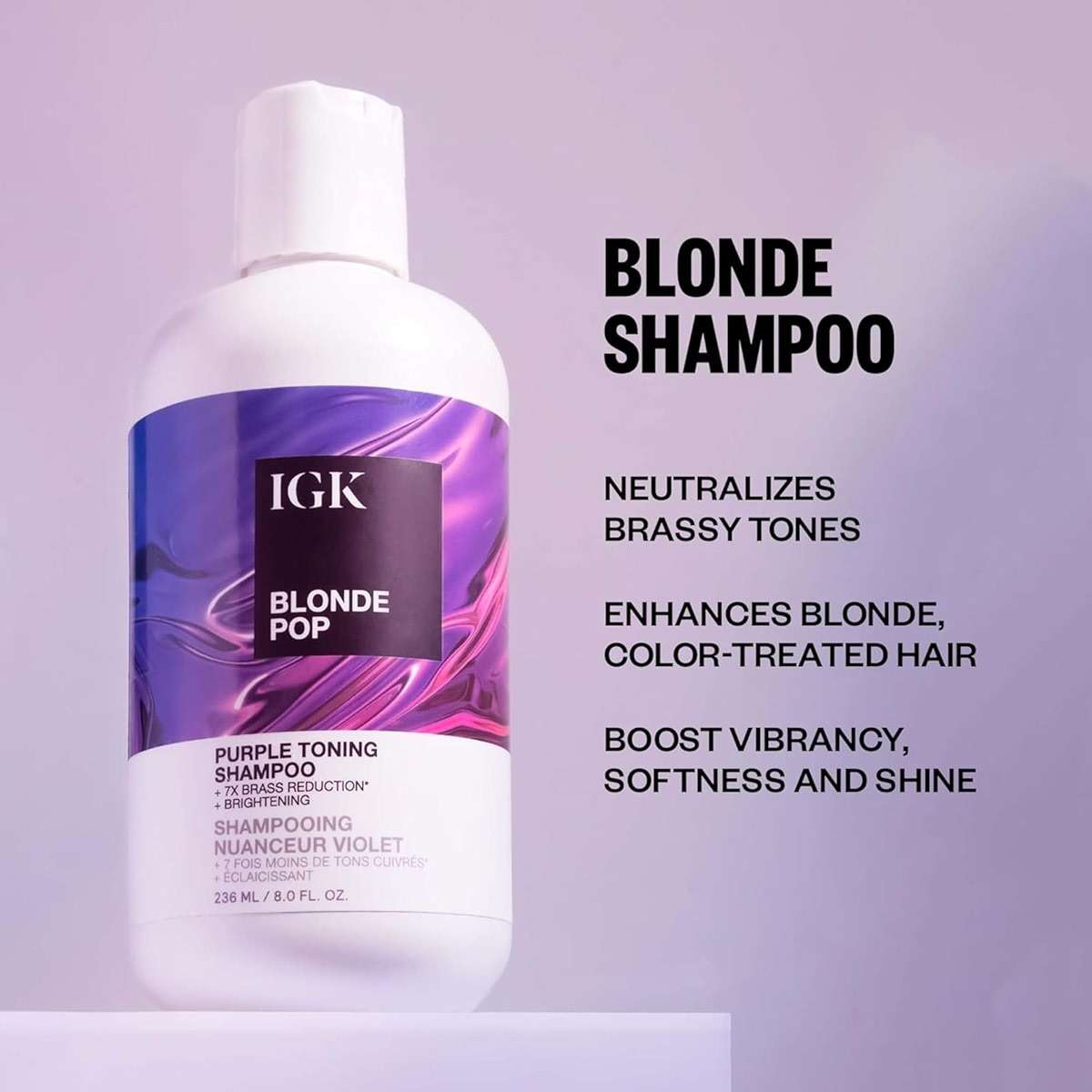 IGK BLONDE POP Purple Shampoo | Neutralizes Brass + Brightens Blonde | Toning Shampoo for Highlighted, Bleached & Color-Treated Hair | Vegan + Cruelty Free | 8 Oz - Image 5