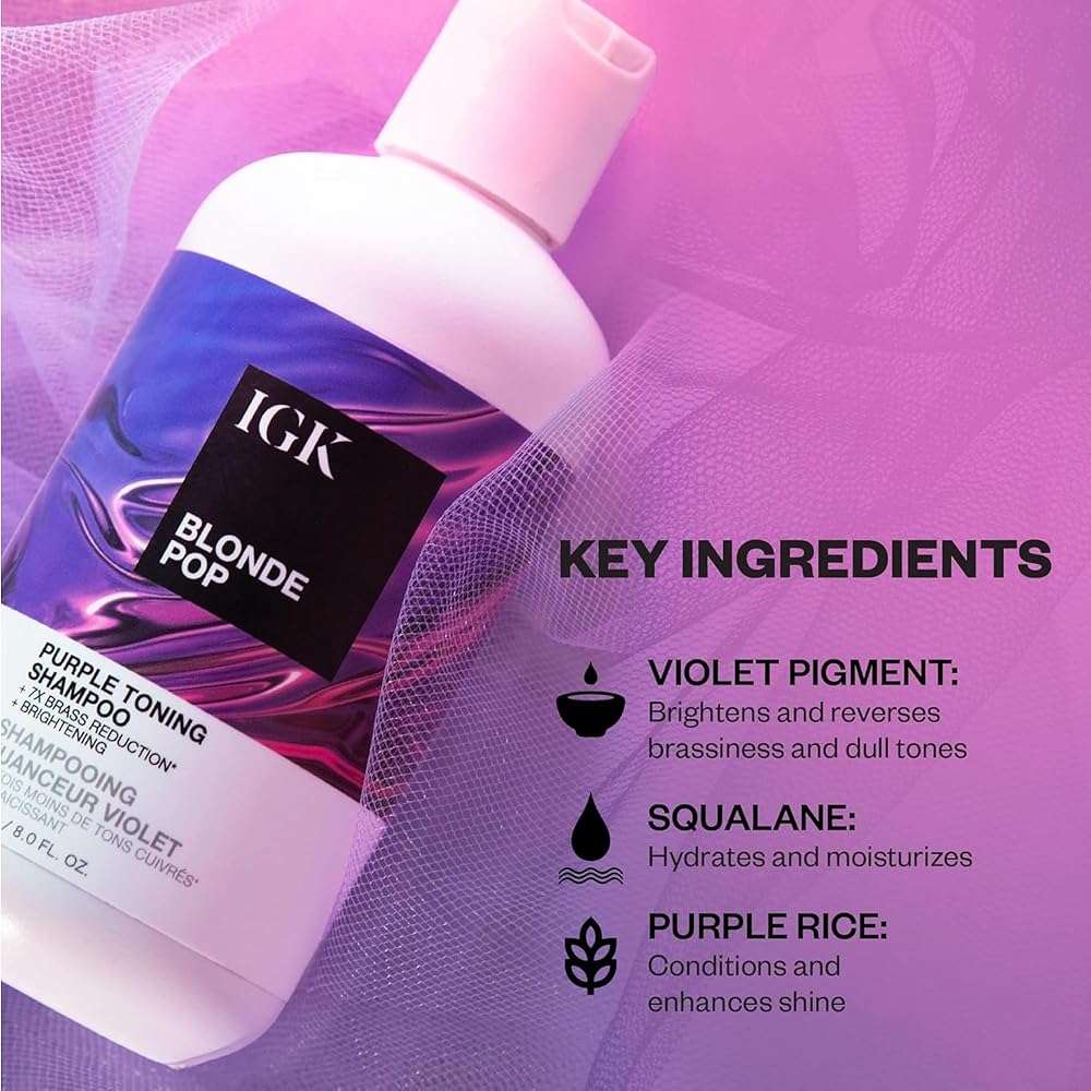 IGK BLONDE POP Purple Shampoo | Neutralizes Brass + Brightens Blonde | Toning Shampoo for Highlighted, Bleached & Color-Treated Hair | Vegan + Cruelty Free | 8 Oz - Image 6