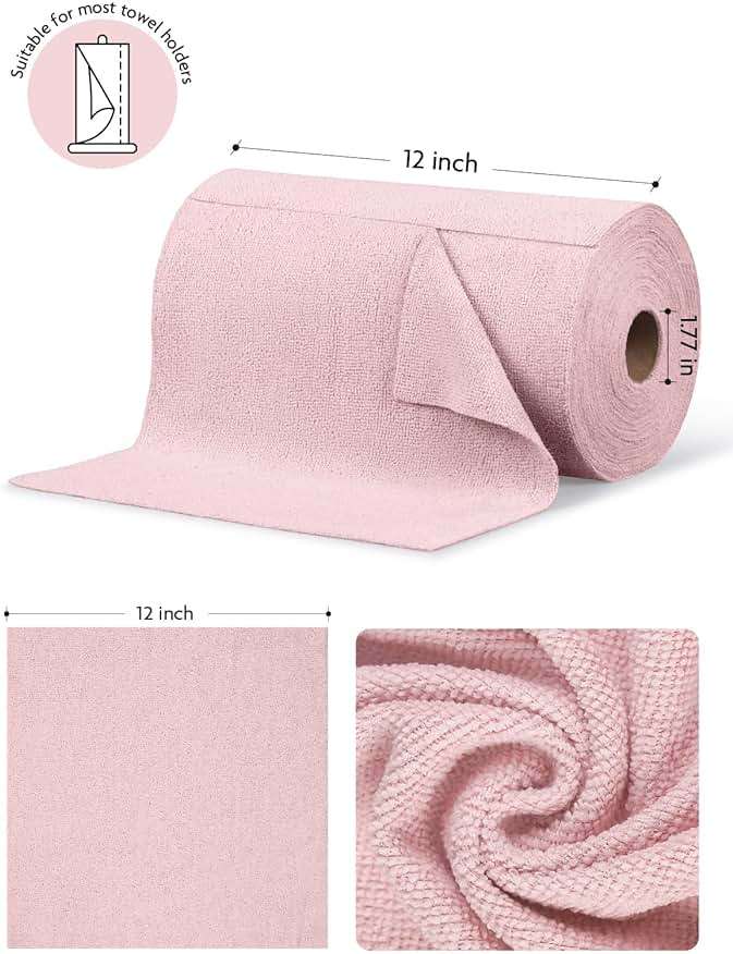 Fantasticlean Microfiber Cleaning Cloth Roll -75 Pack, Tear Away Microfiber Towels, 12" x 12", Reusable, Washable, Scratch Free, Ultra Absorbent Dishcloth for All-Around Cleaning Supplies (Pink) - Image 2
