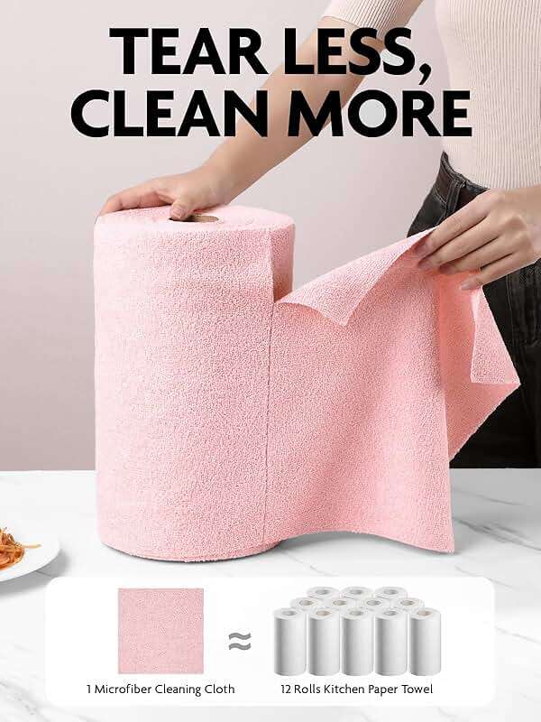 Fantasticlean Microfiber Cleaning Cloth Roll -75 Pack, Tear Away Microfiber Towels, 12" x 12", Reusable, Washable, Scratch Free, Ultra Absorbent Dishcloth for All-Around Cleaning Supplies (Pink) - Image 3