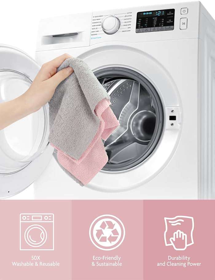 Fantasticlean Microfiber Cleaning Cloth Roll -75 Pack, Tear Away Microfiber Towels, 12" x 12", Reusable, Washable, Scratch Free, Ultra Absorbent Dishcloth for All-Around Cleaning Supplies (Pink) - Image 8