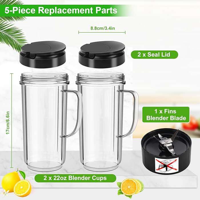 UBYNID 2 Pack Magic Bullet Blender Cups, Tall 22oz Cup with Flip Top To-Go Lid & 4 Fins Cross Blade Blender Replacement Parts, Replacement Cup Mug with Handle Compatible with Magic Bullet 250w MB1001 - Image 2