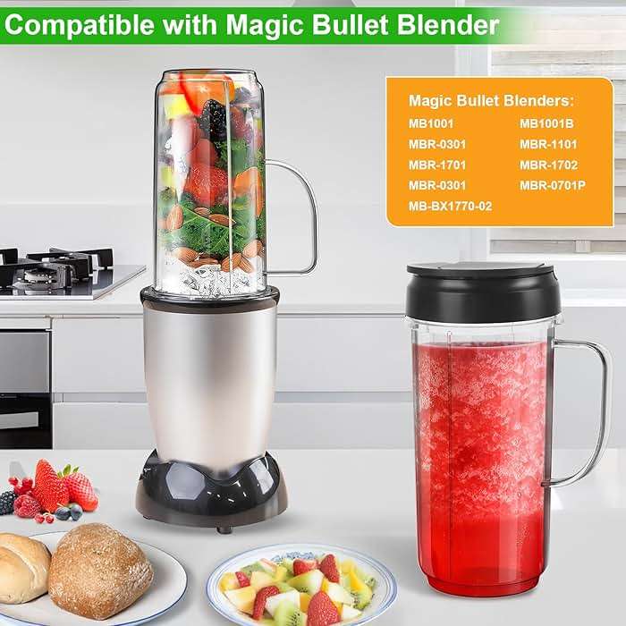 UBYNID 2 Pack Magic Bullet Blender Cups, Tall 22oz Cup with Flip Top To-Go Lid & 4 Fins Cross Blade Blender Replacement Parts, Replacement Cup Mug with Handle Compatible with Magic Bullet 250w MB1001 - Image 3