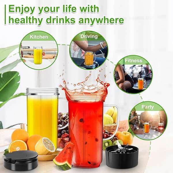 UBYNID 2 Pack Magic Bullet Blender Cups, Tall 22oz Cup with Flip Top To-Go Lid & 4 Fins Cross Blade Blender Replacement Parts, Replacement Cup Mug with Handle Compatible with Magic Bullet 250w MB1001 - Image 6