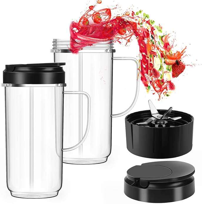 UBYNID 2 Pack Magic Bullet Blender Cups, Tall 22oz Cup with Flip Top To-Go Lid & 4 Fins Cross Blade Blender Replacement Parts, Replacement Cup Mug with Handle Compatible with Magic Bullet 250w MB1001 - Image 9