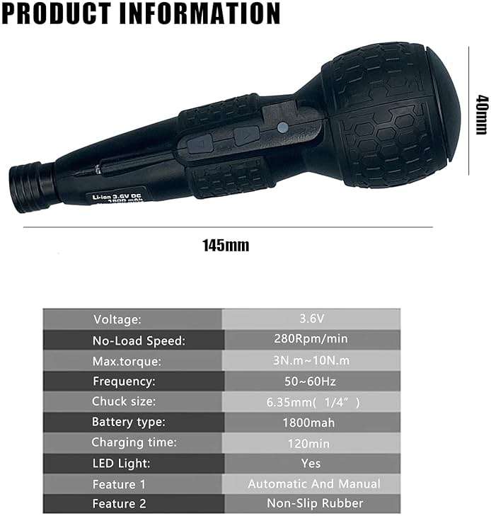 SHENHAOXU 3.6V Cordless Electric Screwdriver Rechargeable portable Mini Rotary Home Gadget，Automatic Manual all in one with LED Light and USB-C Charging Cable BLACK - Image 2