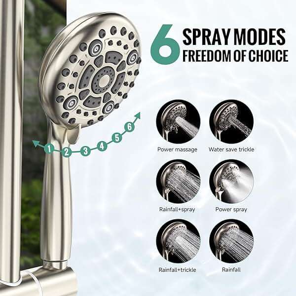 SR SUN RISE 12 Inch Rain Shower System, High Pressure Shower Heads and Handheld 6-Spray Combo Set Slide Bar Shower Faucets Sets Complete Included Valve and Trim Kit for Bathroom, Brushed Nickel - Image 5