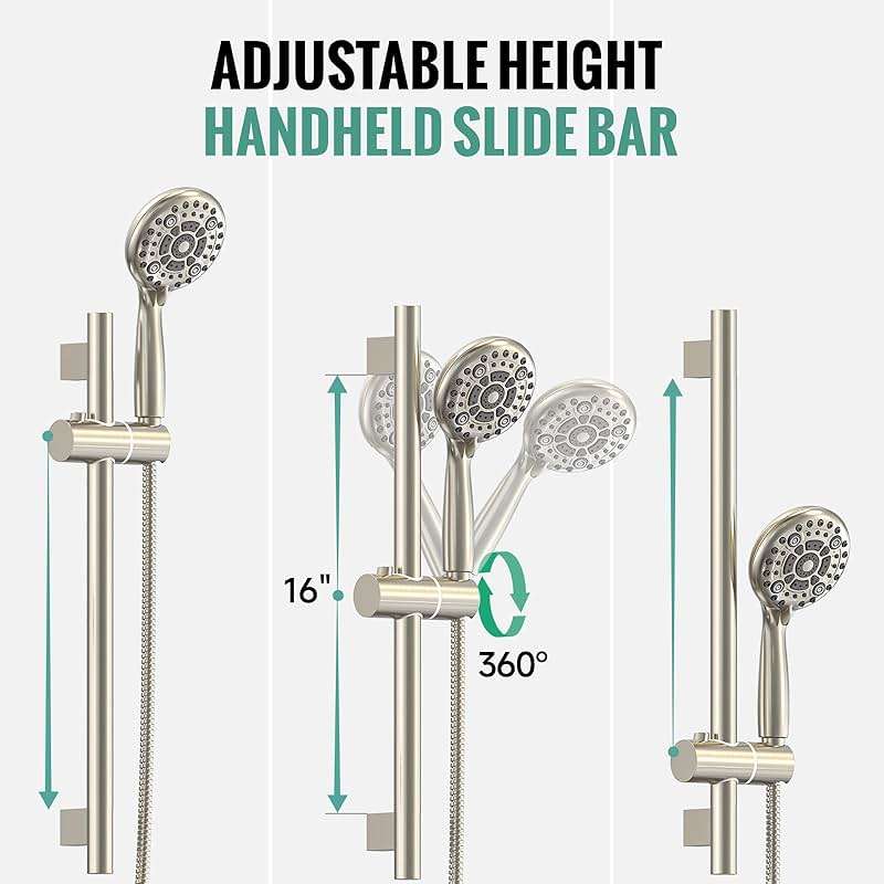 SR SUN RISE 12 Inch Rain Shower System, High Pressure Shower Heads and Handheld 6-Spray Combo Set Slide Bar Shower Faucets Sets Complete Included Valve and Trim Kit for Bathroom, Brushed Nickel - Image 7