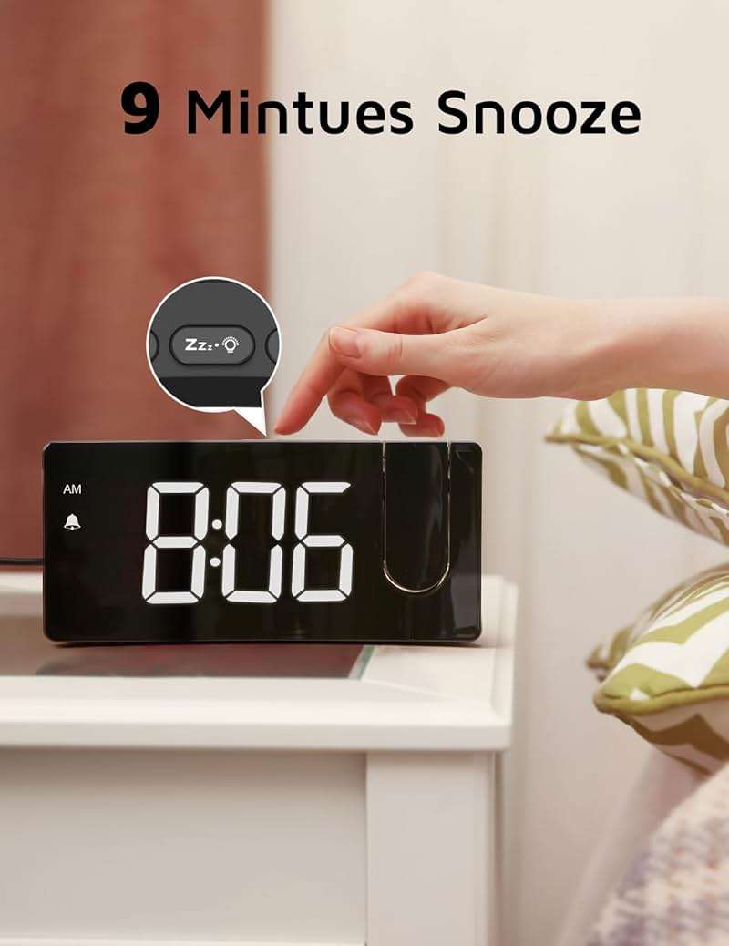 Projection Alarm Clock, Digital Clock with 180° Rotatable Projector, 3-Level Brightness Dimmer, Clear LED Display, USB Charger, Progressive Volume, 9mins Snooze,12/24H, Digital Alarm Clock for Bedroom - Image 6
