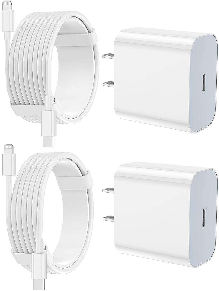 iPhone Charger Fast Charging 2 Pack Type C Wall Charger Block with 2 Pack [6FT&10FT] Long USB C to Lightning Cable for iPhone 14/13/12/12 Pro Max/11/Xs Max/XR/X,AirPods Pro - Image 1