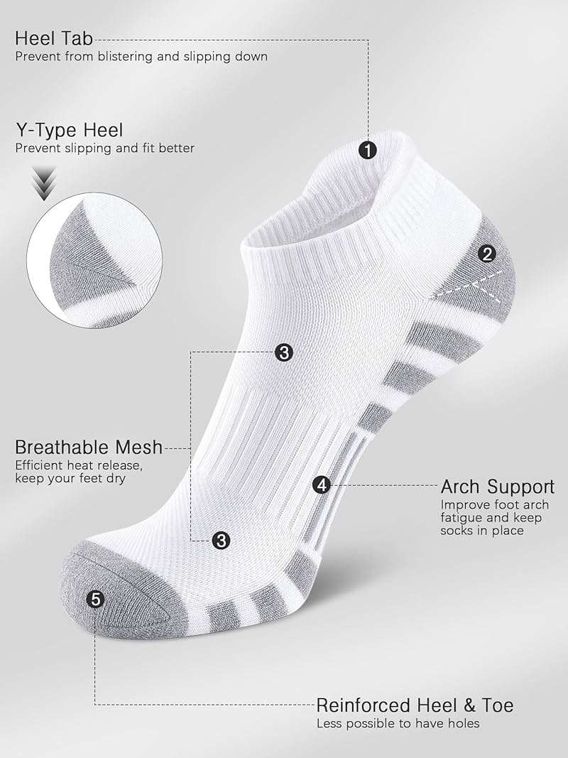 Airacker Athletic Running Ankle Cotton Socks, Low Cut Cushioned functional Anti-Blister Tab Sports Socks for Men Women 6pairs - Image 4
