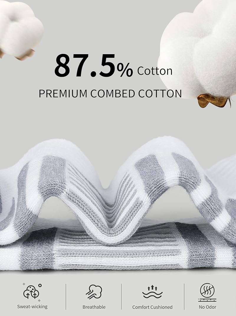 Airacker Athletic Running Ankle Cotton Socks, Low Cut Cushioned functional Anti-Blister Tab Sports Socks for Men Women 6pairs - Image 5