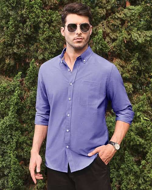 Alimens & Gentle Mens Solid Oxford Shirt Long Sleeve Dress Shirt Work Casual Button Down Shirts with Pocket - Image 5