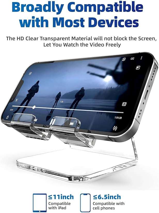 TOPGO Acrylic Cell Phone Stand, Clear Phone Holder for Office Desk, Vanity, Kitchen, Bedside Table, Compatible with iPhone 17/Smartphones/iPad/Switch/Kindle, Office Desk Accessories - Image 5