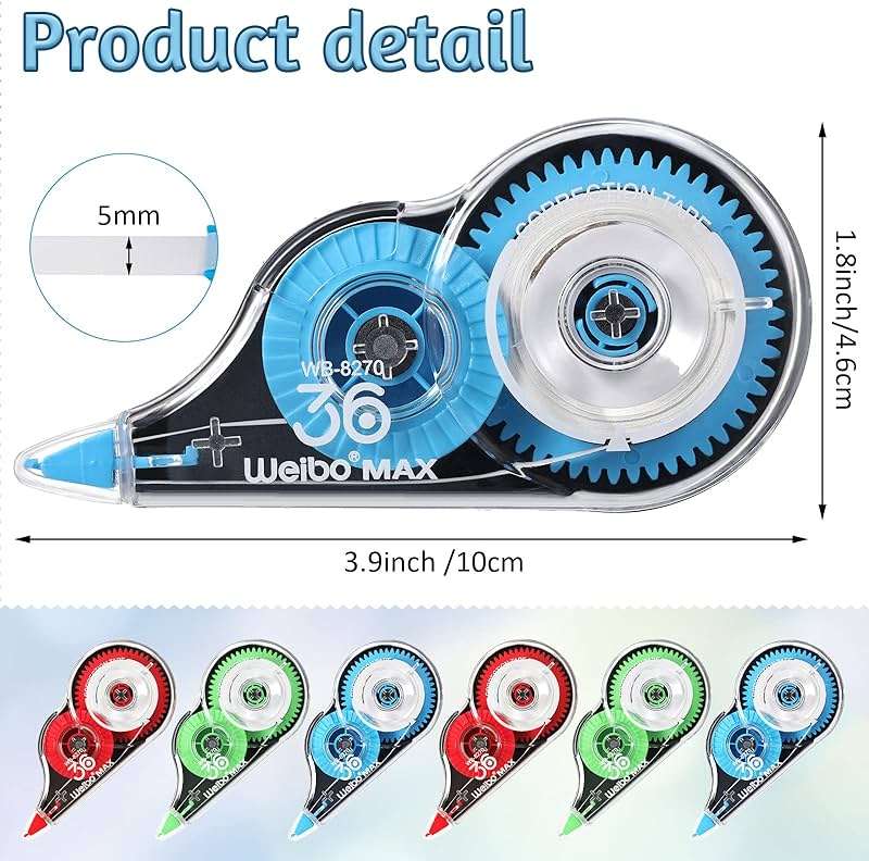 Mimorou 54 Pack Correction Tape Bulk White Correctional Fluid Tape Easy to Use Applicator Corrector Correct Wrong Writing Eraser for Office Education Supplies, 20 Feet - Image 3