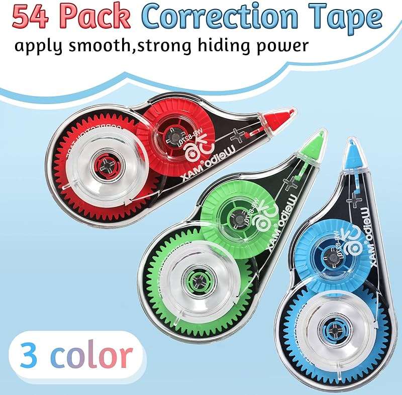 Mimorou 54 Pack Correction Tape Bulk White Correctional Fluid Tape Easy to Use Applicator Corrector Correct Wrong Writing Eraser for Office Education Supplies, 20 Feet - Image 5