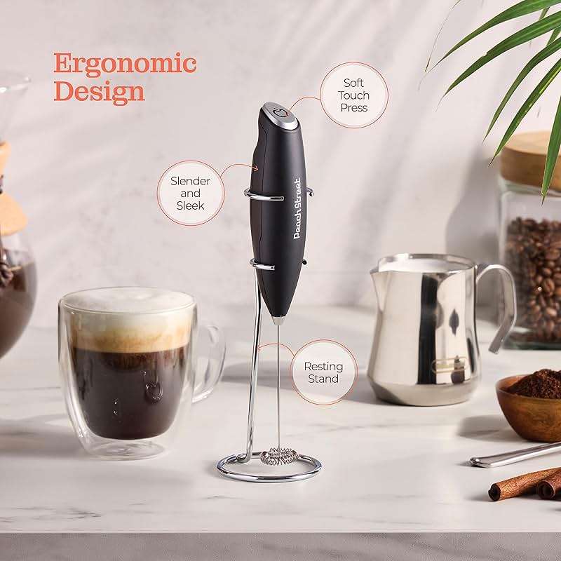 Powerful Handheld Milk Frother, Mini Milk Frother Wand, Battery Operated Stainless Steel Drink Mixer - Frother Stand for Milk Coffee, Lattes, Cappuccino, Frappe, Matcha, Hot Chocolate. Gift - Image 5