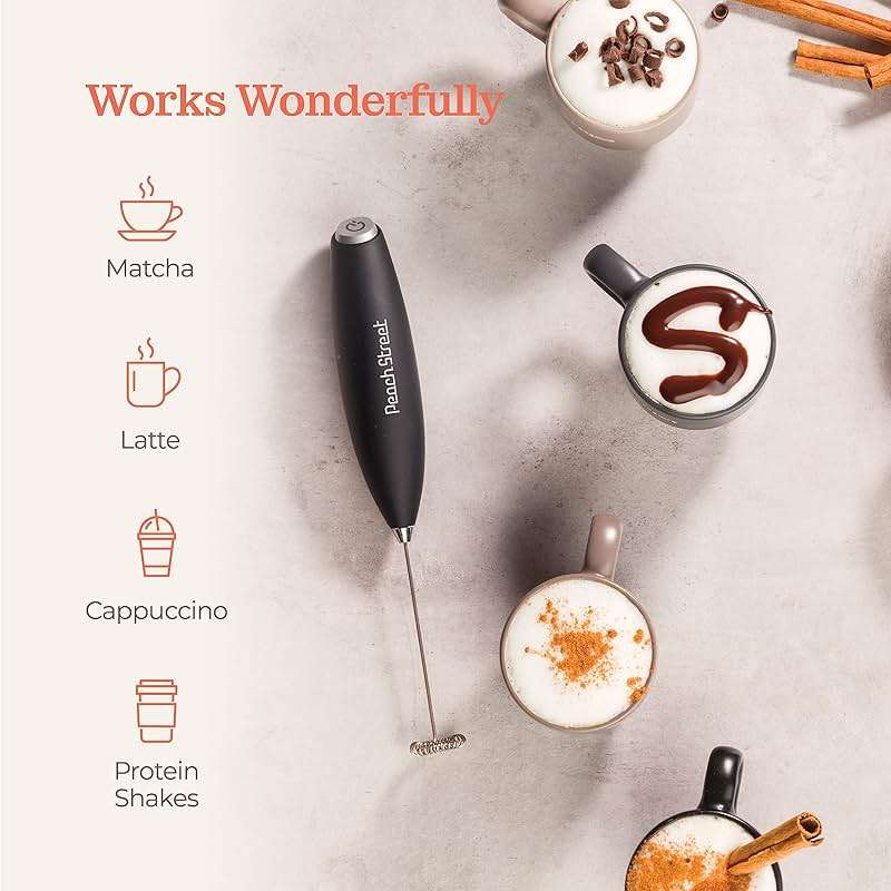 Powerful Handheld Milk Frother, Mini Milk Frother Wand, Battery Operated Stainless Steel Drink Mixer - Frother Stand for Milk Coffee, Lattes, Cappuccino, Frappe, Matcha, Hot Chocolate. Gift - Image 8