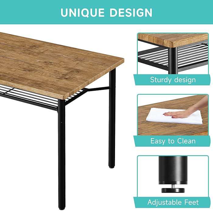 IDEALHOUSE 5 Piece Dining Table Set for 4, Kitchen Table and Chairs for 4 with Storage Rack, Metal and Wood Rectangular Dining Room Table Set for Kitchen, Dining Room, Dinette, Rustic Brown - Image 8