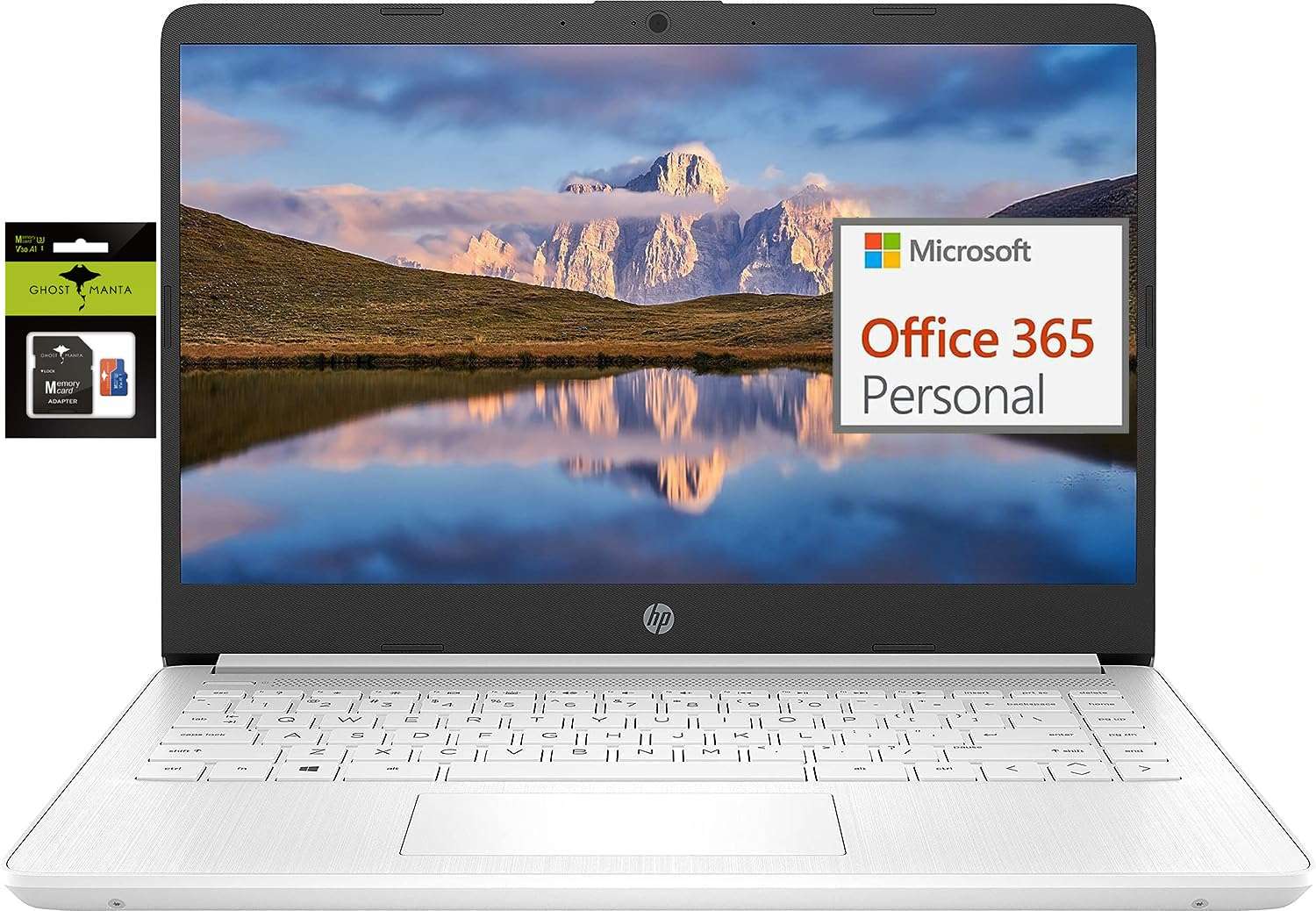 HP 14" Ultral Light Laptop for Students and Business, Intel Quad-Core, 8GB RAM, 192GB Storage(64GB eMMC+128GB Ghost Manta SD Card), 1 Year Office 365, USB C, Win 11 S - Image 1