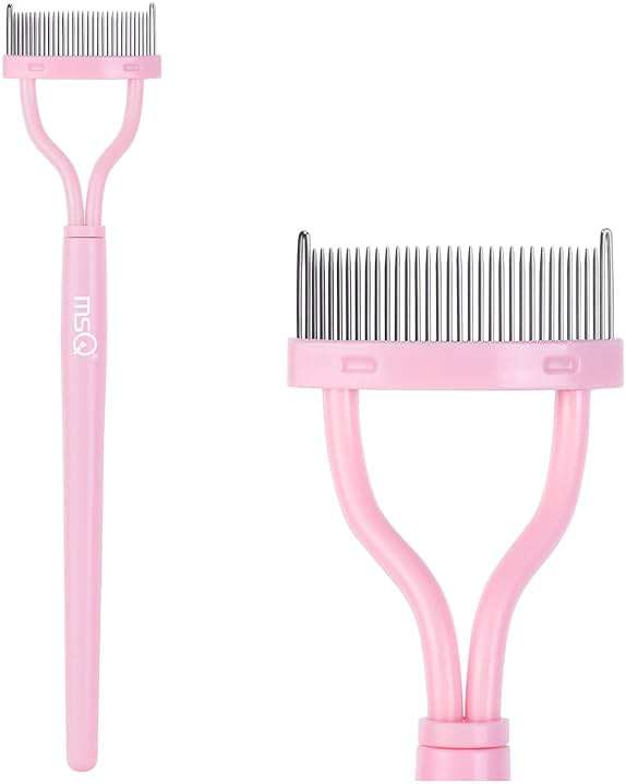 Eyelash Comb Separator MSQ Eyelash Mascara Brush and Comb Lash Separator With Comb Cover Arc Designed Cosmetic Brushes Tool Pink (Includes a Mascara Wand) - Image 1