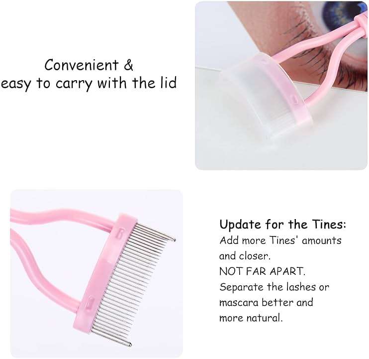 Eyelash Comb Separator MSQ Eyelash Mascara Brush and Comb Lash Separator With Comb Cover Arc Designed Cosmetic Brushes Tool Pink (Includes a Mascara Wand) - Image 4