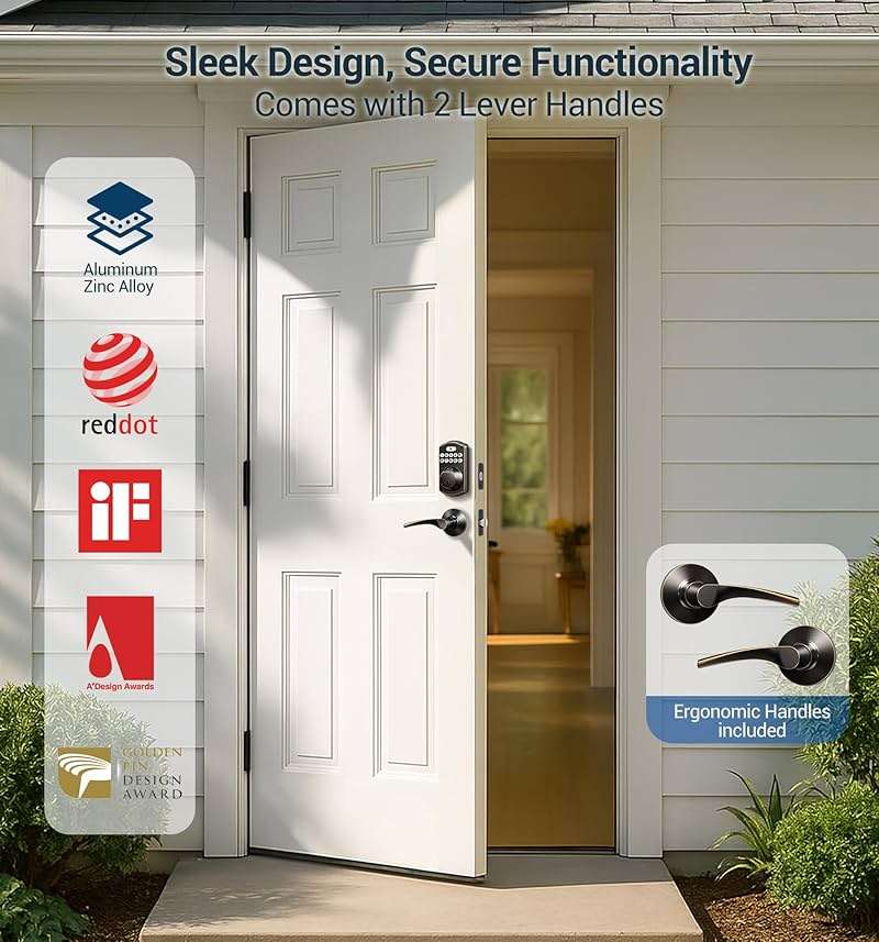 Veise Fingerprint Door Lock with 2 Lever Handles - Keyless Entry Door Lock, Electronic Keypad Deadbolt, Digital Smart Code & Front Handle Sets, Auto-Locking, Easy Installation, Oil Rubbed Bronze - Image 7
