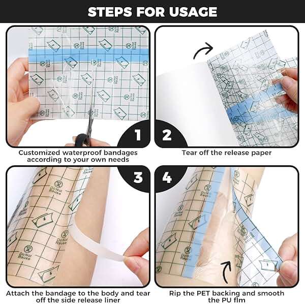 BFONS Tattoo Aftercare Waterproof Bandages 6 in x 4.4 yd Tattoo Cover Up Tape, Tattoo Supplies Second Skin Bandage Flat Roll Transparent Film Wound Healing Protective Clear Sterile and Safe Bandages - Image 2