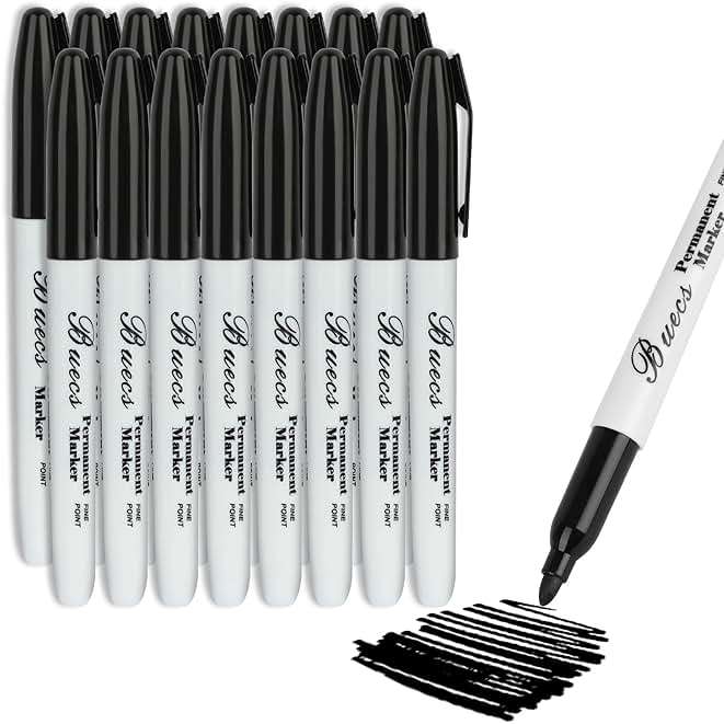 Buecs Permanent Markers, 128 Count Black Permanent Markers, Fine Point, Waterproof & Smear Proof Markers, Quick Drying, Office Supplies for School, Office, Home - Image 1