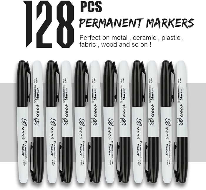 Buecs Permanent Markers, 128 Count Black Permanent Markers, Fine Point, Waterproof & Smear Proof Markers, Quick Drying, Office Supplies for School, Office, Home - Image 3