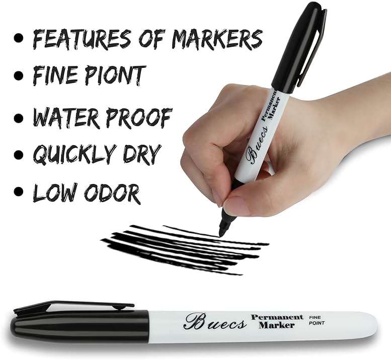Buecs Permanent Markers, 128 Count Black Permanent Markers, Fine Point, Waterproof & Smear Proof Markers, Quick Drying, Office Supplies for School, Office, Home - Image 4