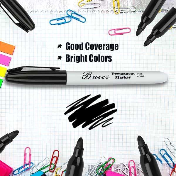 Buecs Permanent Markers, 128 Count Black Permanent Markers, Fine Point, Waterproof & Smear Proof Markers, Quick Drying, Office Supplies for School, Office, Home - Image 6