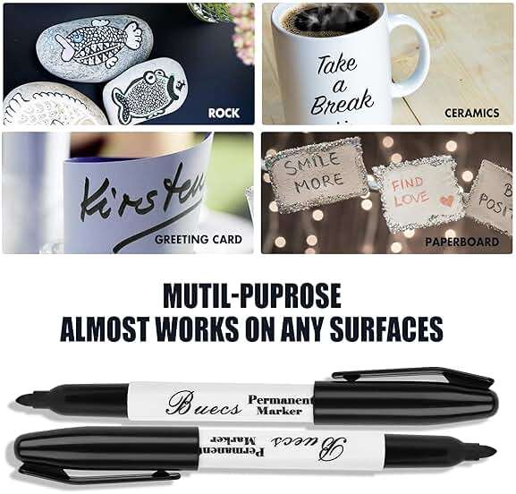 Buecs Permanent Markers, 128 Count Black Permanent Markers, Fine Point, Waterproof & Smear Proof Markers, Quick Drying, Office Supplies for School, Office, Home - Image 7