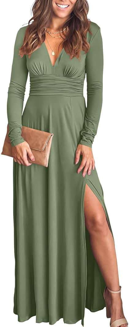 ANRABESS Women Summer Deep V Neck Short Sleeve Dresses Slit Elegant Wedding Guest Formal Cocktail Evening Maxi Long Dress - Image 1