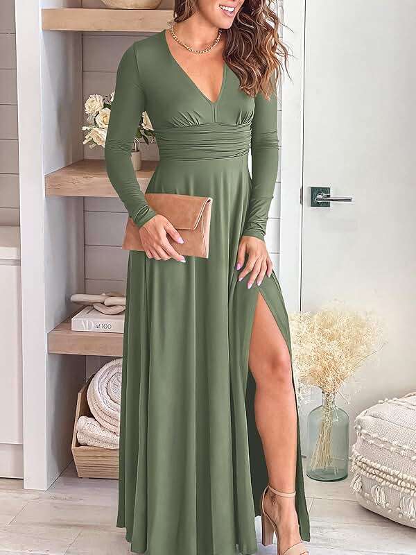 ANRABESS Women Summer Deep V Neck Short Sleeve Dresses Slit Elegant Wedding Guest Formal Cocktail Evening Maxi Long Dress - Image 2