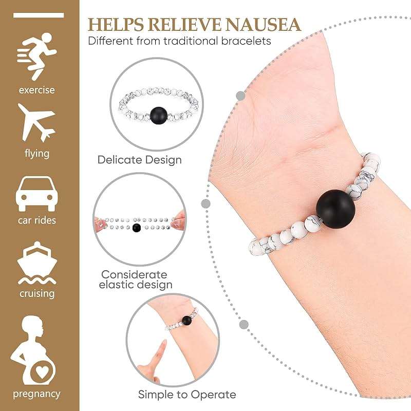 Yinkin 2 Pcs Anti Nausea Wristband Sea Sickness Relief Motion Wristbands Acupressure Bracelet for Car sickness Travel Push Bead into Wrist, Helps Vertigo, Relieves Dizziness - Image 3