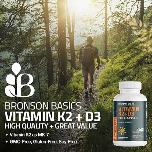 Bronson Vitamin K2 D3 (MK7) Supplement Non-GMO Formula Vitamin D3 5000IU (125 mcg) & 90 mcg K2 MK-7, Easy to Swallow D & K Complex, 120 Tablets - Image 3