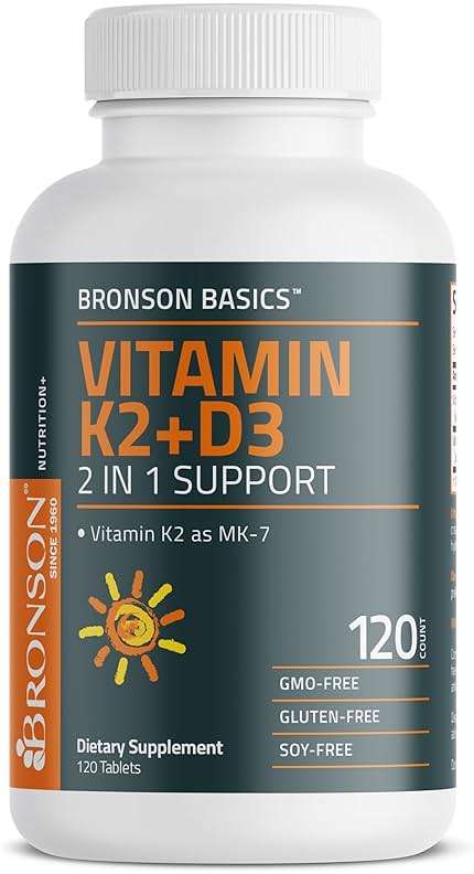Bronson Vitamin K2 D3 (MK7) Supplement Non-GMO Formula Vitamin D3 5000IU (125 mcg) & 90 mcg K2 MK-7, Easy to Swallow D & K Complex, 120 Tablets - Image 5