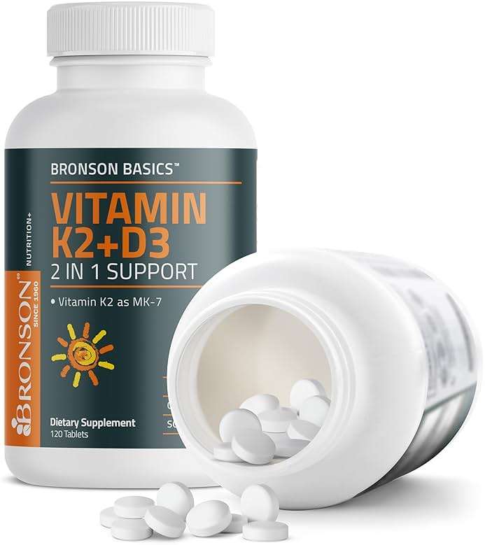 Bronson Vitamin K2 D3 (MK7) Supplement Non-GMO Formula Vitamin D3 5000IU (125 mcg) & 90 mcg K2 MK-7, Easy to Swallow D & K Complex, 120 Tablets - Image 6