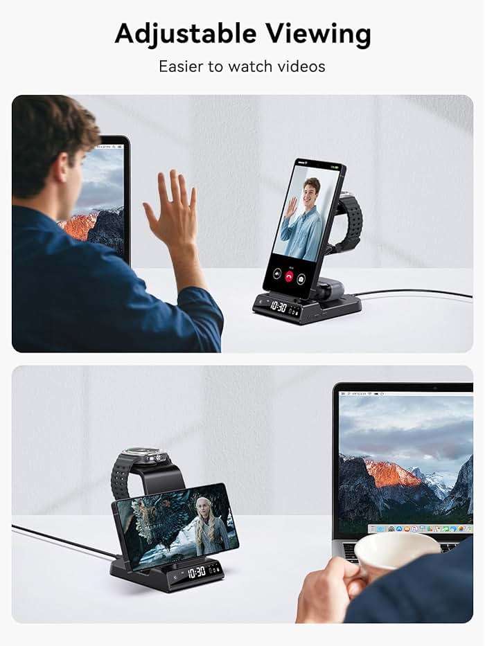 Wireless Charger for Samsung Charging Station with Clock for Samsung Galaxy S25 Ultra/S24 Ultra/Z Flip 7/Fold 6/Bud, 3 in 1 Android Charging Station, Watch Charger for Samsung Galaxy Watch 8/7/6/5Pro - Image 7