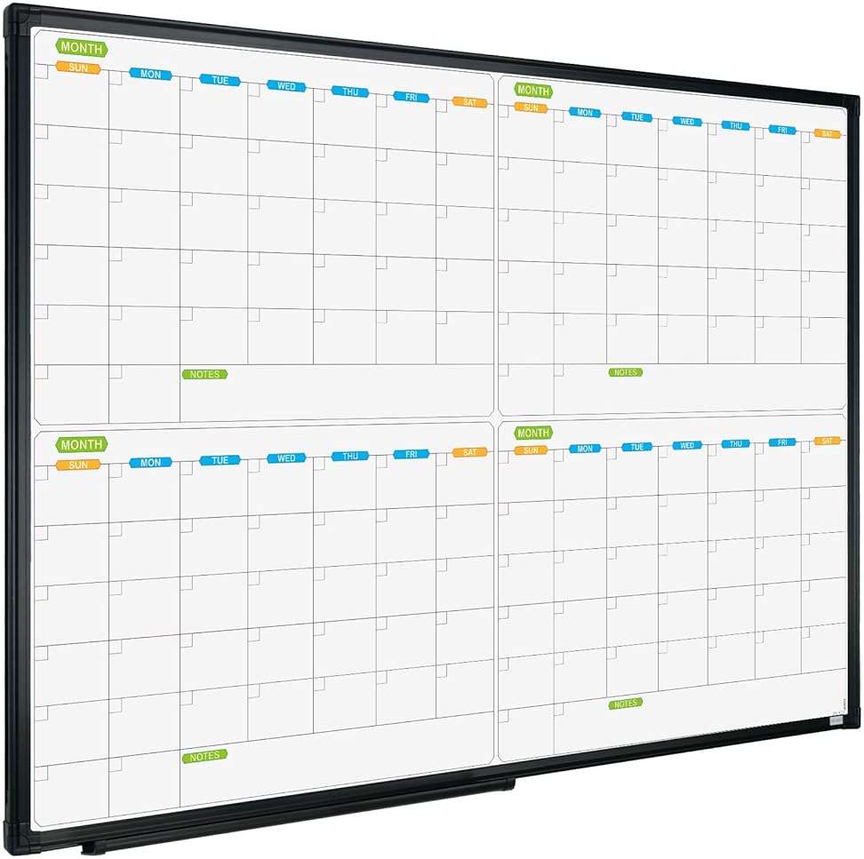 JILoffice Magnetic Dry Erase Calendar Whiteboard, 4 Month White Board Planner 36 X 24 Inch, Black Aluminum Frame Wall Mounted Board for Office Home and School - Image 1