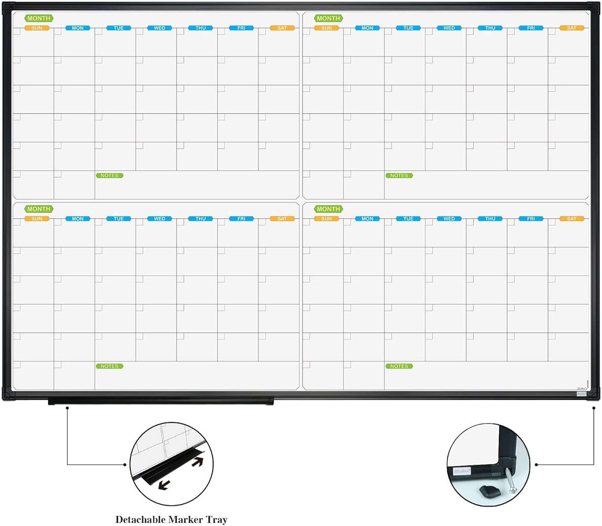 JILoffice Magnetic Dry Erase Calendar Whiteboard, 4 Month White Board Planner 36 X 24 Inch, Black Aluminum Frame Wall Mounted Board for Office Home and School - Image 3