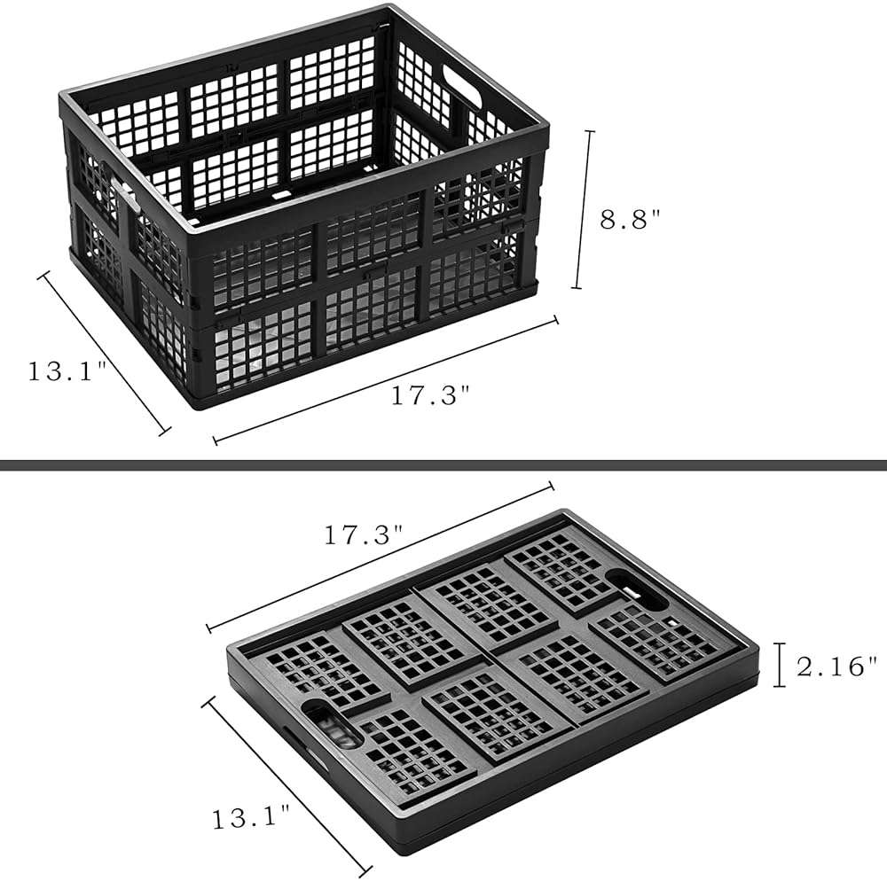 Eslite 34L Large Plastic Folding Storage Crates,Collapsible Crates for Storage,Pack of 3 (Black) - Image 3