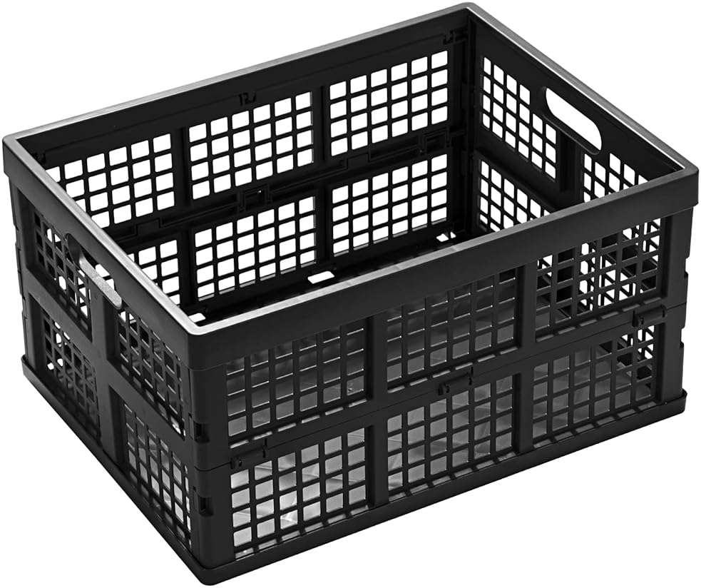 Eslite 34L Large Plastic Folding Storage Crates,Collapsible Crates for Storage,Pack of 3 (Black) - Image 4