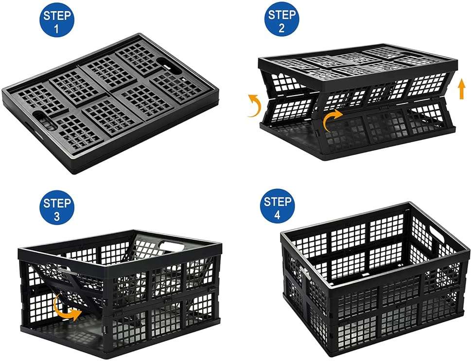 Eslite 34L Large Plastic Folding Storage Crates,Collapsible Crates for Storage,Pack of 3 (Black) - Image 5